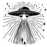 Preto e branco ilustração do a UFO vôo pires vetor