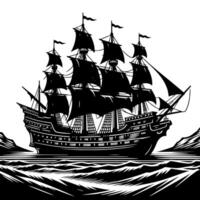 Preto e branco ilustração do pirata navio vetor