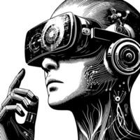 Preto e branco ilustração do vr óculos fone de ouvido vetor