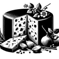Preto e branco ilustração do uma tradicional suíço queijo vetor
