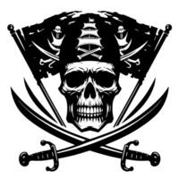 Preto e branco ilustração do pirata símbolo com espadas e chapéu vetor