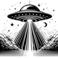 Preto e branco ilustração do a UFO vôo pires vetor