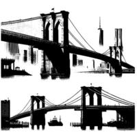 Preto e branco ilustração do Brooklyn ponte dentro Novo Iorque cidade Manhattan vetor