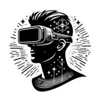 Preto e branco ilustração do vr óculos fone de ouvido vetor