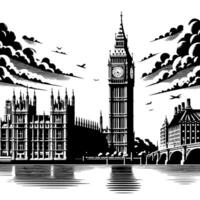 Preto e branco ilustração do grande ben torre dentro Londres vetor