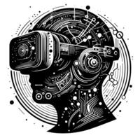 Preto e branco ilustração do vr óculos fone de ouvido vetor