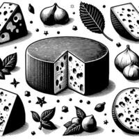 Preto e branco ilustração do uma tradicional suíço queijo vetor