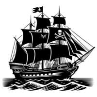 Preto e branco ilustração do pirata navio vetor