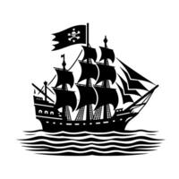 Preto e branco ilustração do pirata navio vetor