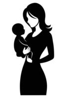 silhueta do uma mãe segurando uma bebê em mãos vetor