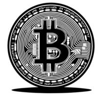 Preto e branco ilustração do uma solteiro bitcoin moeda vetor