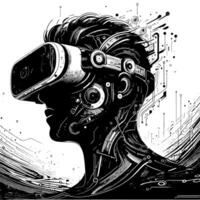 Preto e branco ilustração do vr óculos fone de ouvido vetor