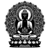 Preto e branco ilustração do uma Buda estátua símbolo vetor
