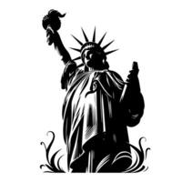Preto e branco ilustração do a estátua do liberdade passeios turísticos dentro Novo Iorque cidade vetor