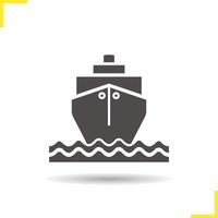 navio de cruzeiro com ícone de ondas do mar. drop shadow transporte navio silhueta símbolo. navio-tanque de transporte de carga. navio da guarda costeira. espaço negativo. ilustração isolada do vetor