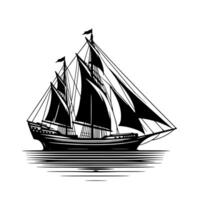 Preto e branco ilustração do uma tradicional velho Navegando navio vetor