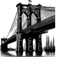 Preto e branco ilustração do Brooklyn ponte dentro Novo Iorque cidade Manhattan vetor