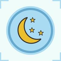 ícone de cor de lua e estrelas. noite. hora de dormir. ilustração vetorial isolada vetor