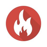 sinal inflamável. ícone de sombra longa de design plano. símbolo de perigo de chama. fogo ardente. ilustração da silhueta do vetor