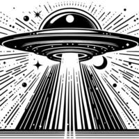 Preto e branco ilustração do a UFO vôo pires vetor