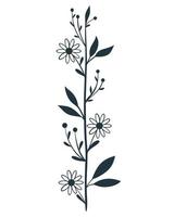 galho isolado com folhas e flores estilo doodle vetor