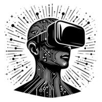 Preto e branco ilustração do vr óculos fone de ouvido vetor