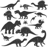 silhueta pré-histórico dinossauro vários Preto cor só vetor