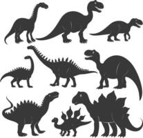 silhueta pré-histórico dinossauro vários Preto cor só vetor