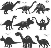 silhueta pré-histórico dinossauro vários Preto cor só vetor