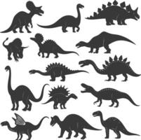 silhueta pré-histórico dinossauro vários Preto cor só vetor