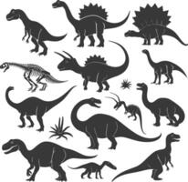 silhueta pré-histórico dinossauro vários Preto cor só vetor