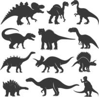 silhueta pré-histórico dinossauro vários Preto cor só vetor