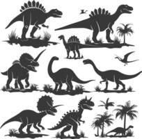 silhueta pré-histórico dinossauro vários Preto cor só vetor