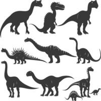 silhueta pré-histórico dinossauro vários Preto cor só vetor