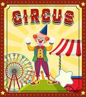 desenho de banner de circo com personagem de desenho animado de palhaço vetor