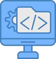 Programas desenvolvimento linha preenchidas azul ícone vetor
