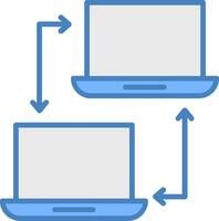 computador trabalho em rede linha preenchidas azul ícone vetor
