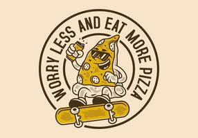 preocupação Menos e comer Mais pizza. retro ilustração do pizza personagem pulando em skate vetor
