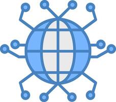 global trabalho em rede linha preenchidas azul ícone vetor