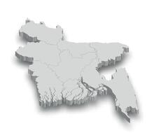 3d Bangladesh branco mapa com regiões isolado vetor