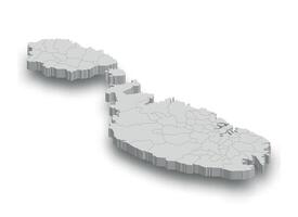 3d Malta branco mapa com regiões isolado vetor