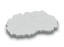 3d norte Macedônia branco mapa com regiões isolado vetor