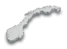 3d Noruega branco mapa com regiões isolado vetor