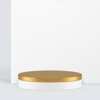 dourado cilindro 3d pódio pedestal com branco parede fundo realista ilustração vetor