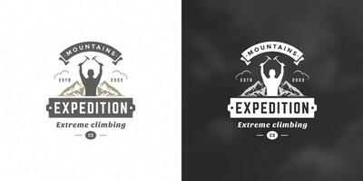 alpinista logotipo emblema ao ar livre aventura expedição ilustração alpinista homem silhueta vetor