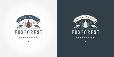 floresta acampamento logotipo emblema ao ar livre aventura ilustração pinho árvore silhueta para camisa ou impressão carimbo vetor