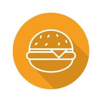 ícone de sombra longa plana linear de hambúrguer. comida rápida. X-Burguer. hambúrguer. símbolo de linha de vetor
