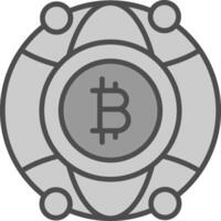 global bitcoin linha preenchidas escala de cinza ícone Projeto vetor