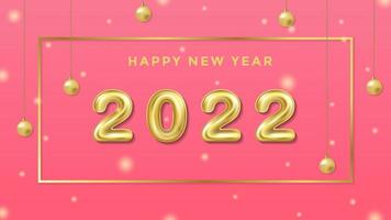 modelo de plano de fundo de feliz ano novo 2022. feriado romântico ilustração vetorial de números de balão 3d de 2022. fundo de números de balão de ouro de hélio 2022 minimalista vetor