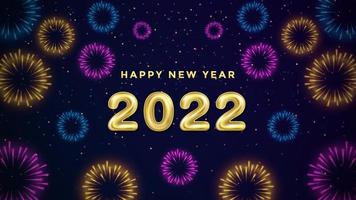 balão de número 2022 realista editável com fogos de artifício coloridos em fundo azul escuro com luz cintilante. ilustração em vetor fogos de artifício de feliz ano novo. banner festival de fogos de artifício